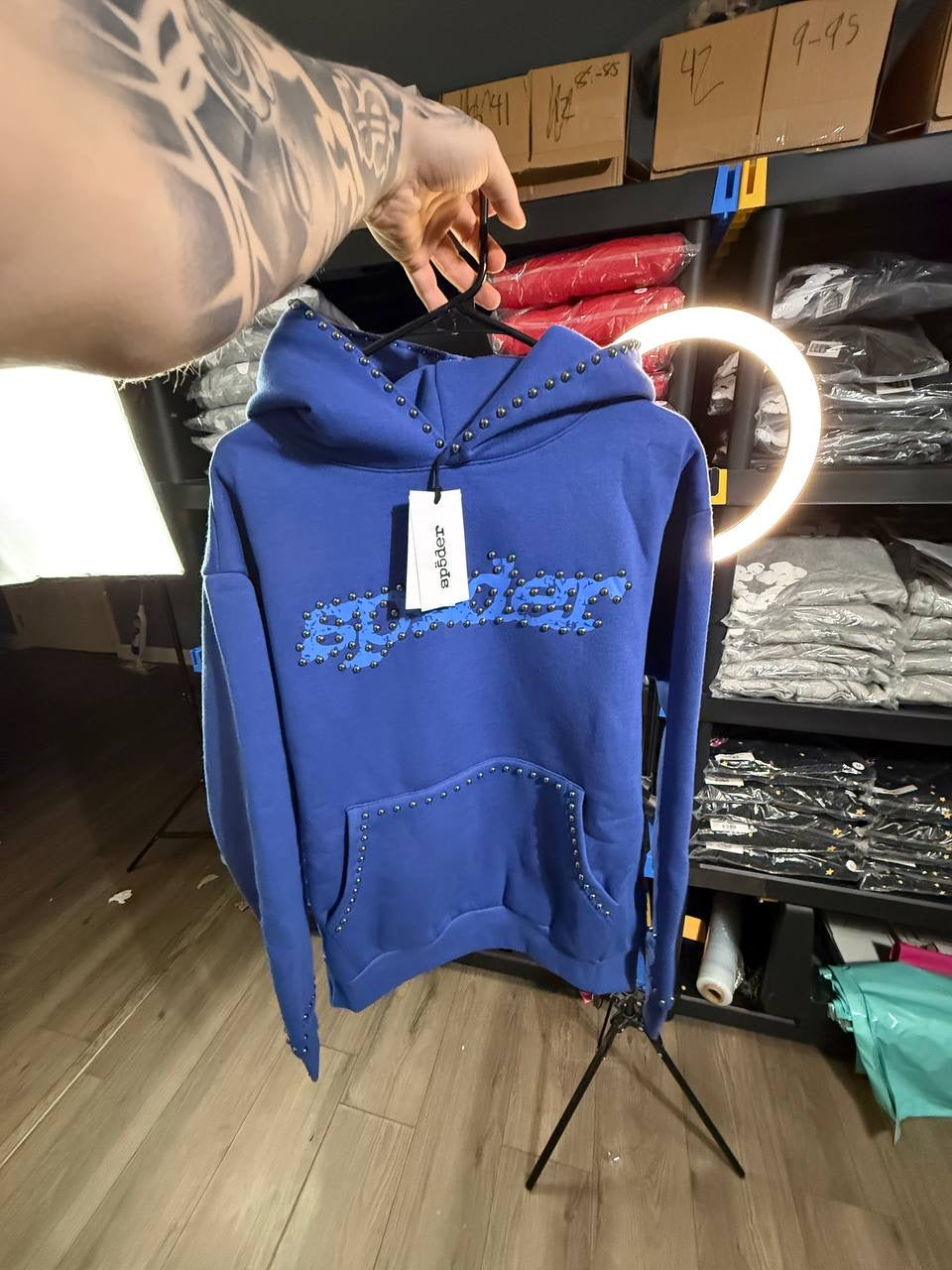 BLUE ON BLUE SPIDER HOODIE