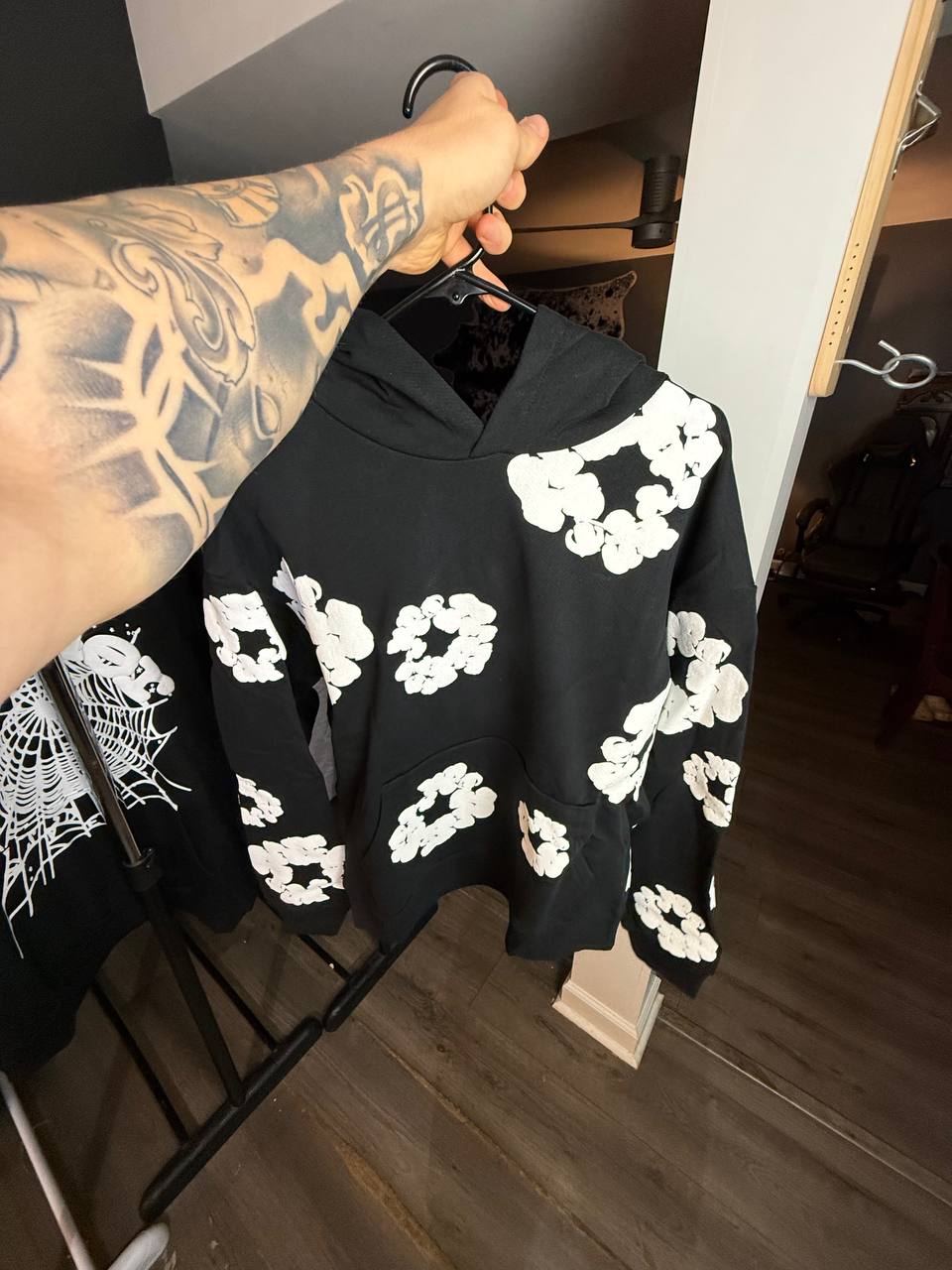 BLACK & WHITE DENIM HOODIE