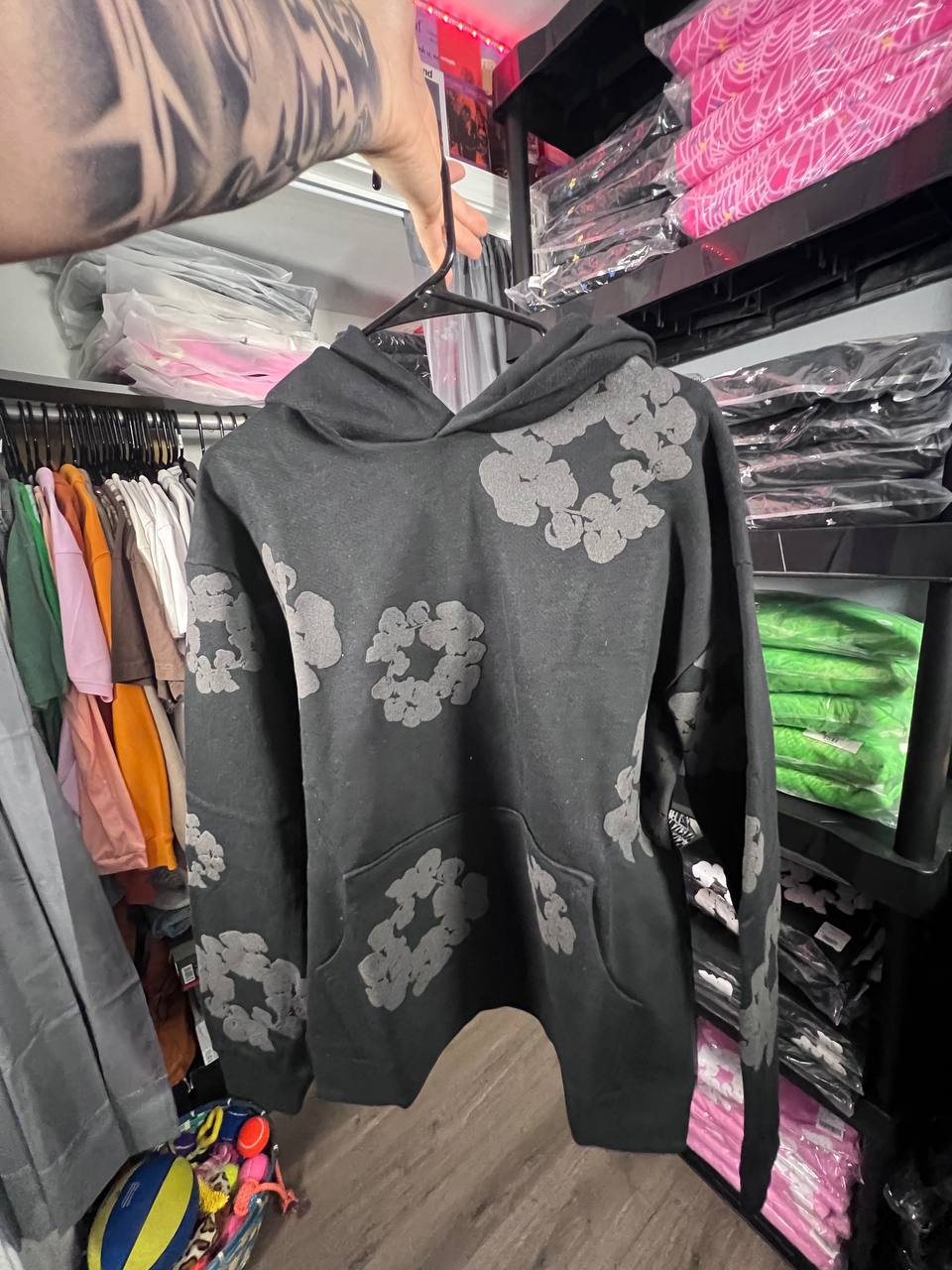 BLACK & GREY DENIM HOODIE