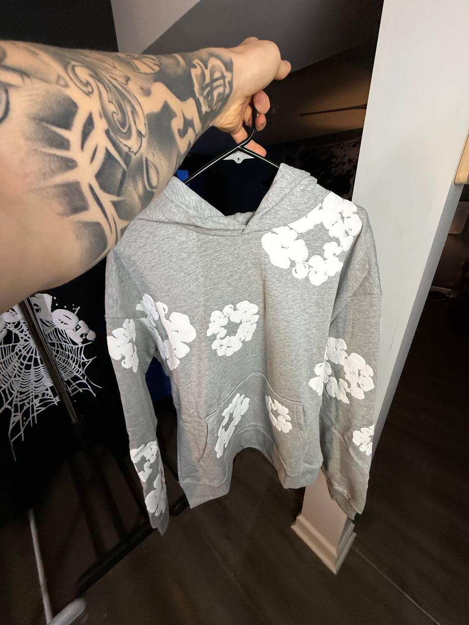 GREY & WHITE DENIM HOODIE