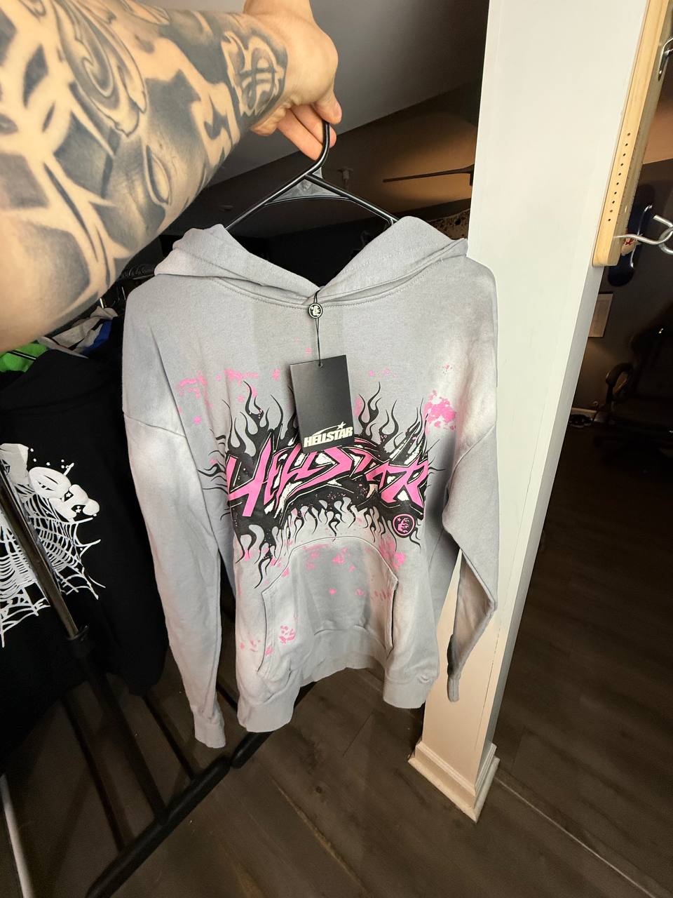 GREY & PINK HELLSTAR HOODIE