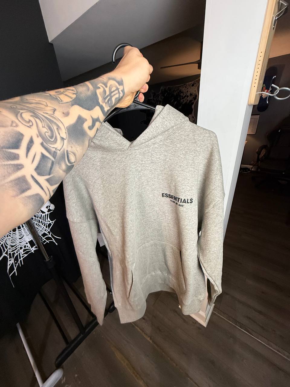 GREY ESSENTIALS HOODIE