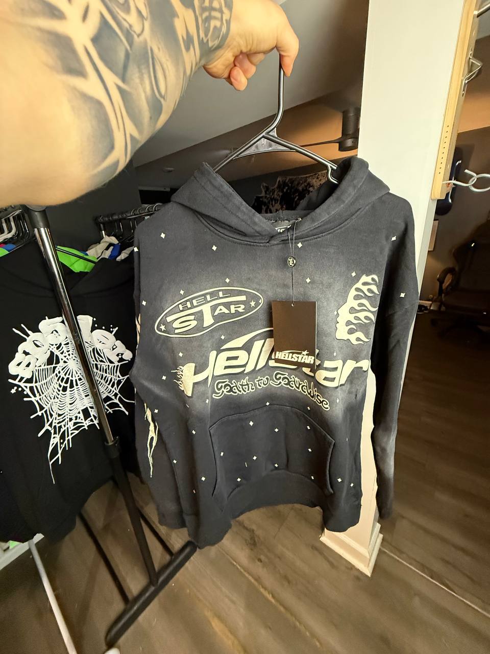 DARK GREY AND WHITE HELLSTAR HOODIE