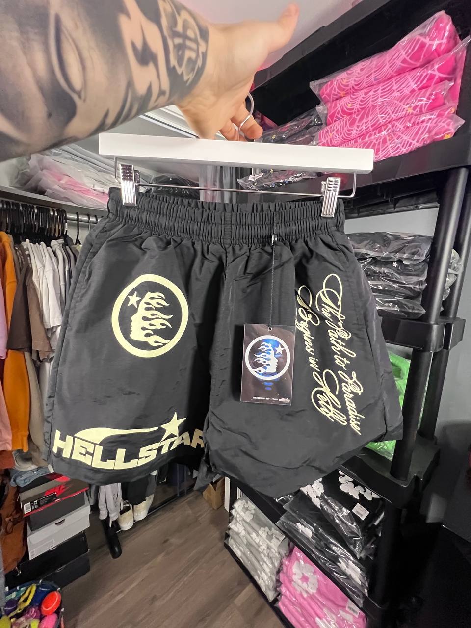 BLACK AND WHITE HELLSTAR SHORTS