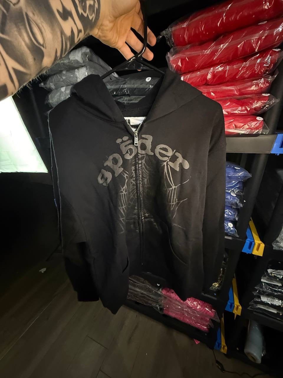 BLACK & GREY ZIPPER SPIDER HOODIE