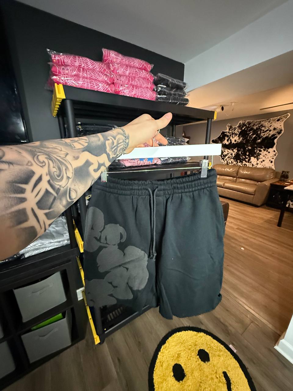 BLACK AND GREY DENIM SHORTS