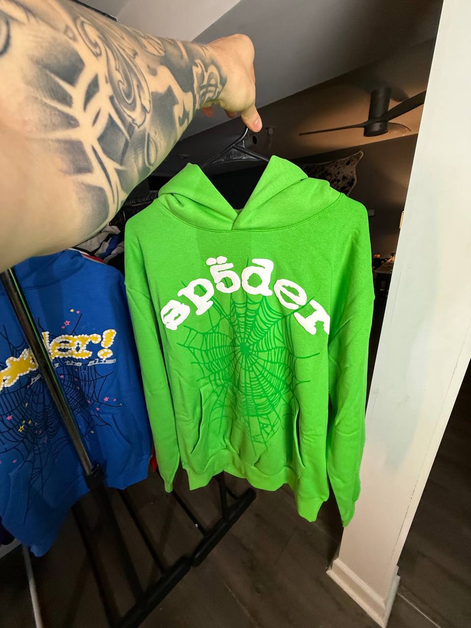 LIME GREEN & WHITE SPIDER HOODIE