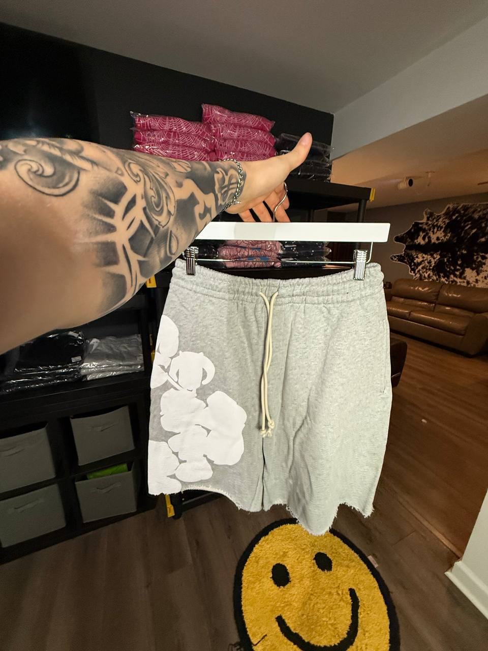 GREY & WHITE DENIM SHORTS